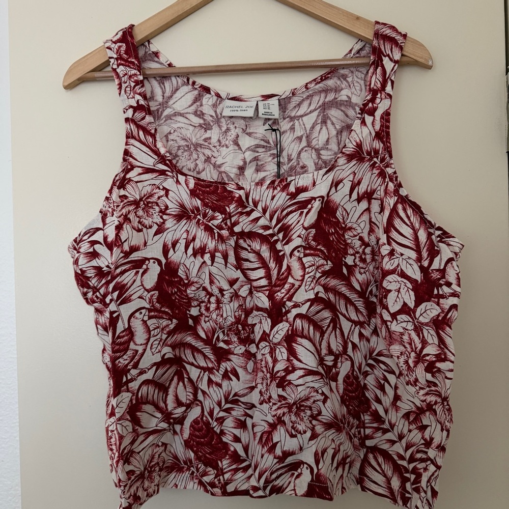 XL Women's Floral Red and White Tropical Botanical Women’s Top